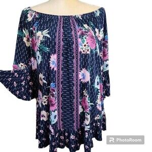 STYLE & Co. Mixed Floral Boho Peasant Flutter Sleeve Off Shoulder Tunic Size 2X